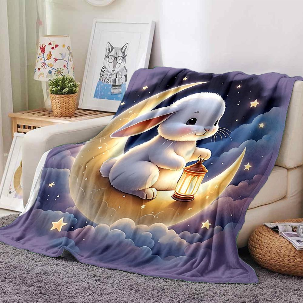 1 vnt. zuikio mėnulio pledas Lengvas flanelinis užtiesalas sofai, lovai, kelionėms, stovyklavimui, svetainei, biurui, sofai, foteliui