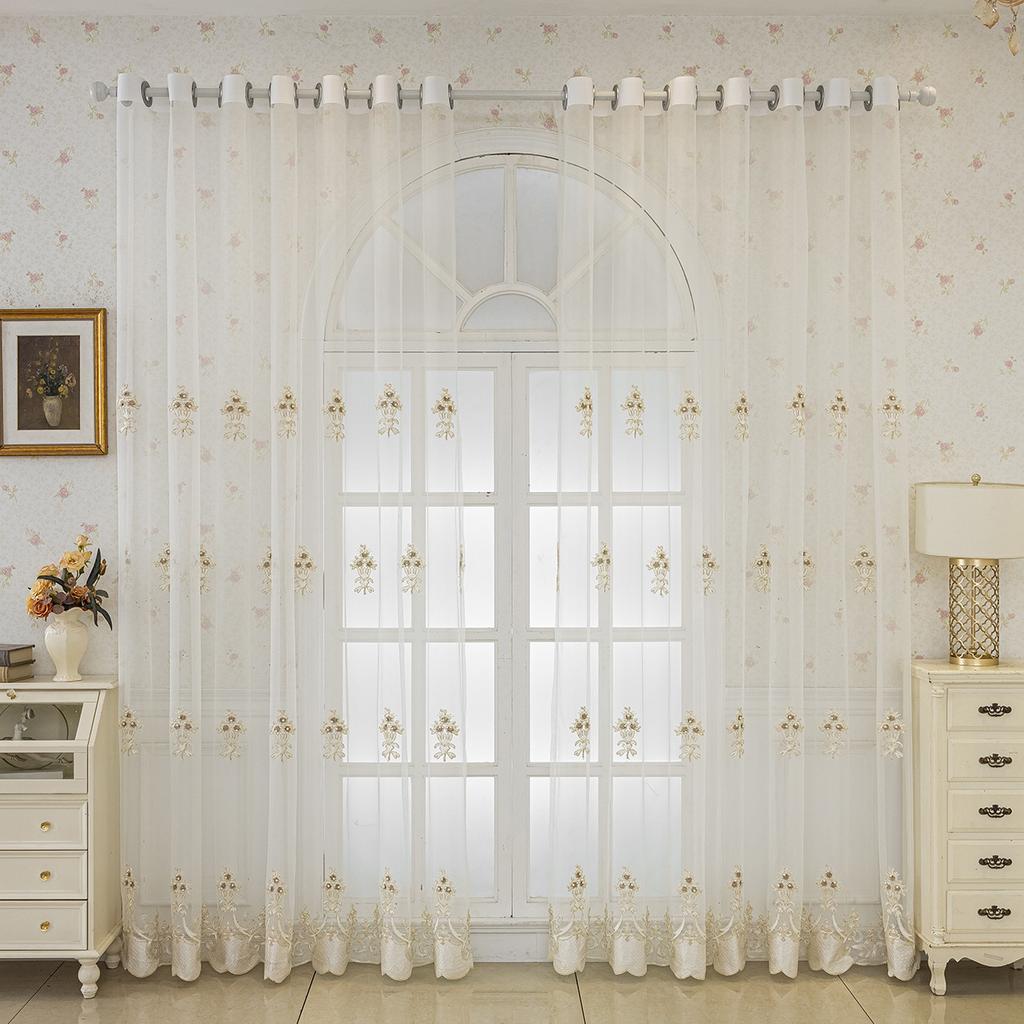 Flower European Embroidery Embroidery Gauze Curtain Transparent Curtain Living Room Floor To Ceiling Window Balcony Bedroom