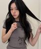 Loginaenloji Ribbon Printed Slim Ringer T-Shirt Light Gray