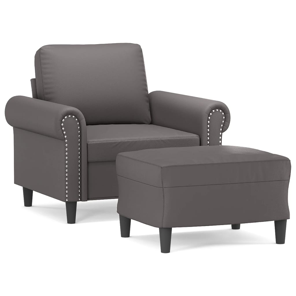 Armchair with Footstool Grey 60 Cm Faux Leather