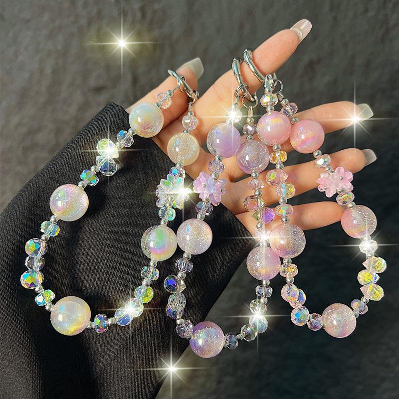 High-end Round Crystal Flower Cluster Phone Strap Wrist Chain Water Drop Phone Chain Keychain Pendant Wholesale