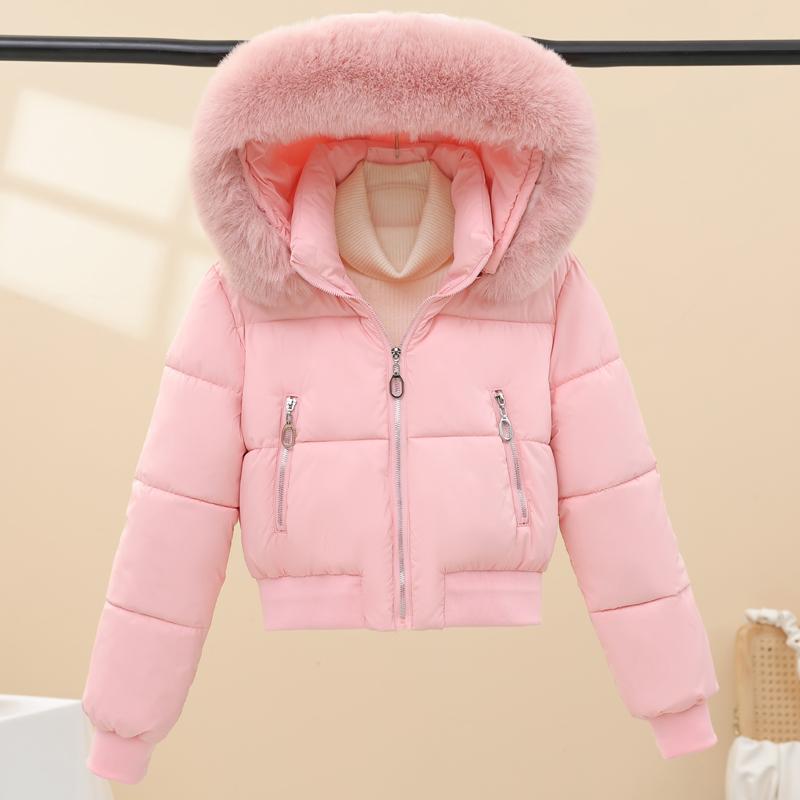 Fashion Winter Woman Coats Hooded Faux Fur Collar Thick Warm Short Parkas Loose Women's Jackets