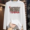 (Asian Size) Leopard Letter Christmas New Year Graphic Tee Print T Shirt Women Autumn Winter Casual Fashion Top Clothing Long Sleeve T-shirts