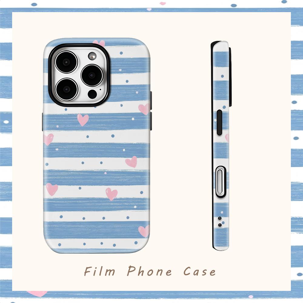 Blue Pink Heart Stripes Phone Case for IPhone 17AIR 16E 16 15 14 13 12 11 17 Pro Max Plus Double-layer Back Cover