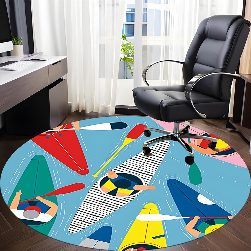 1PC Kayaking Adventure Office Round Area Rug, Indoor Mat Suitable ForOffice, Under Office Chairs Bedroom Living Room Home Decor, Room Deco, F023