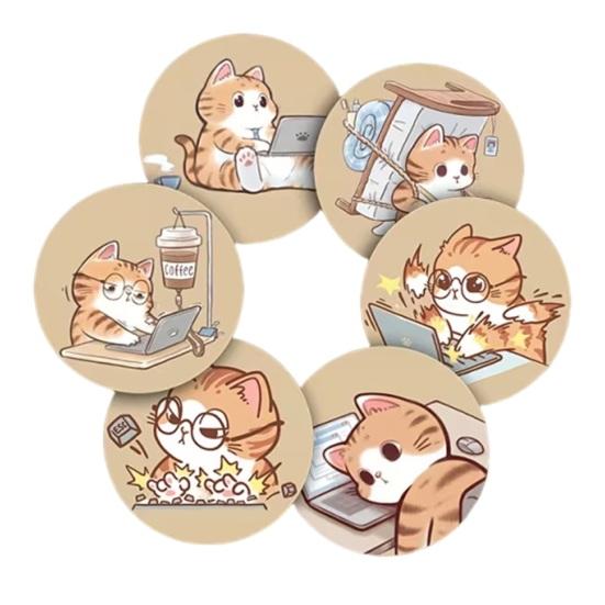 6Pcs Cute Wooden Cat Coaster, Cartoon Heat Insulation Mats for Table, Non Slip Drink Coasters for Coffee Cups