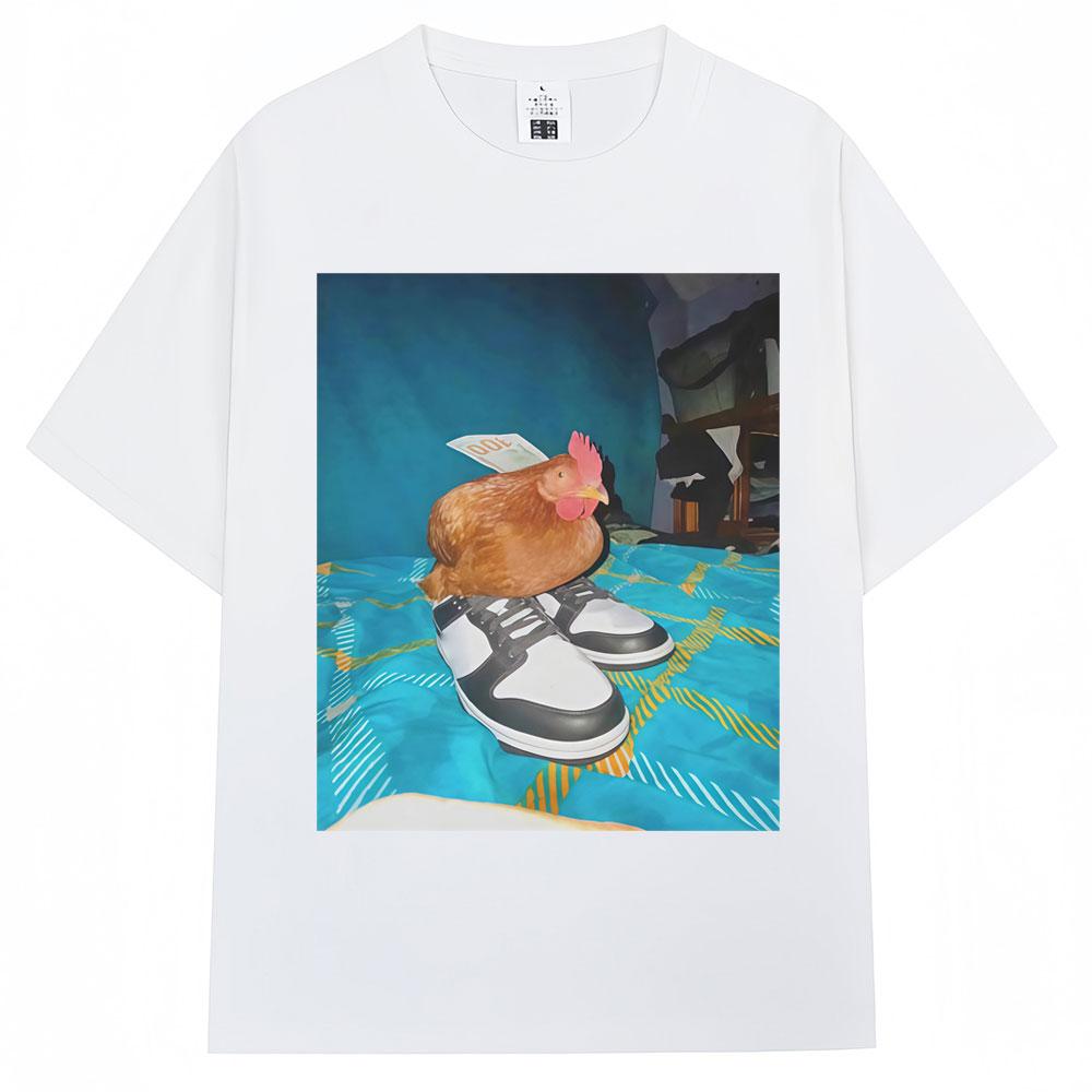 Funny Dripped Out Chicken Meme Print Tshirts Humor Chicken with Shoes Unisex Unisex T Shirt Creativity Popular Loose Cotton Tshirt