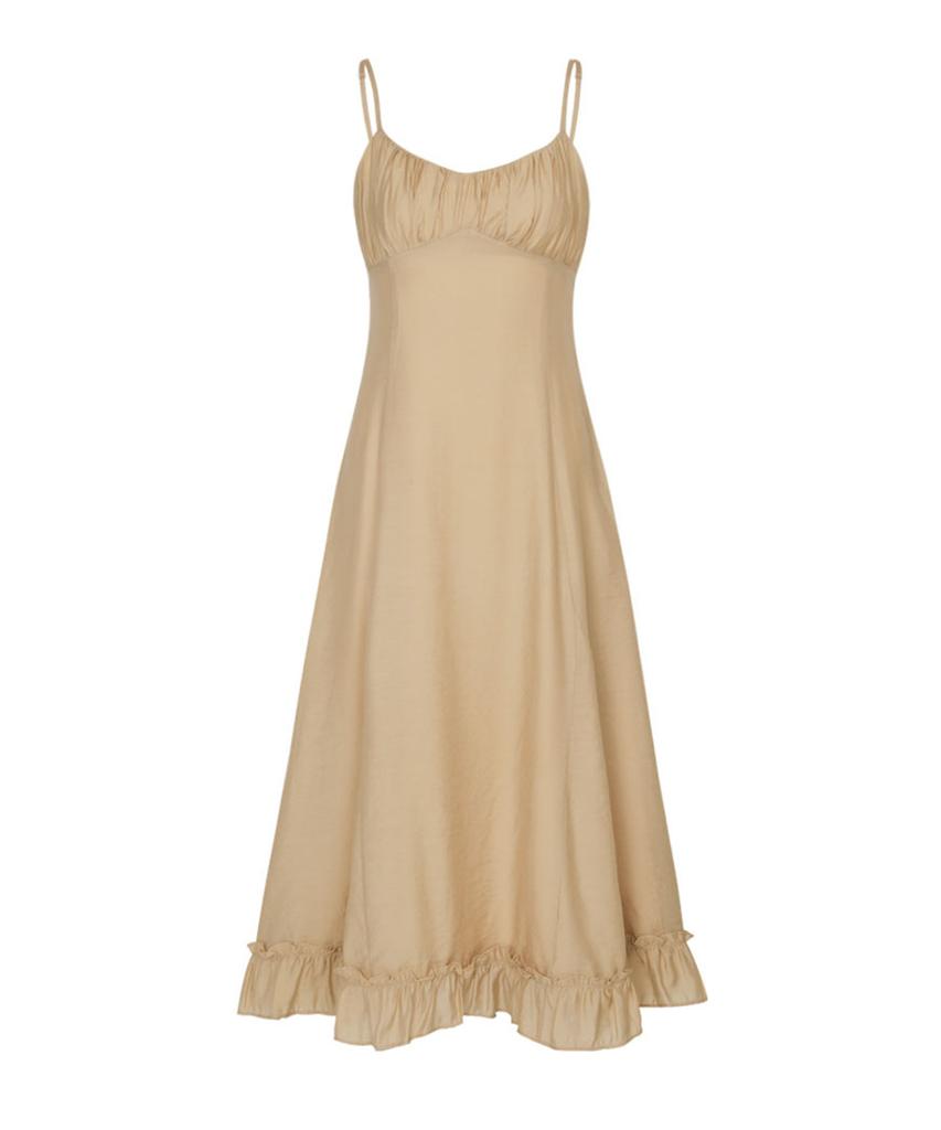Lulu Seoul Lily Shirring Long Dress (Beige)