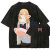 My Dress-Up Darling Marin Kitagawa Winter Uniform Peace Sign Vintage Acid Wash Double-Sided Graphic Oversized Black T-Shirt | Anime Fan Streetwear