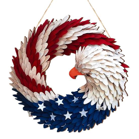 Yousheng Independence Day Patriotic Eagle Wooden Plaque Red White Blue Bird Indoor Outdoor Front Door Wall Hanging Garland Pendant 4th of July