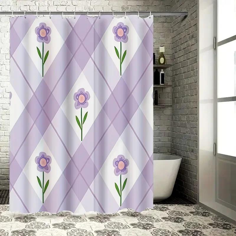 Elegant Purple Flower Pattern Shower Curtain For Bathroom - Waterproof And Durable With Modern Design Spring Home Decor