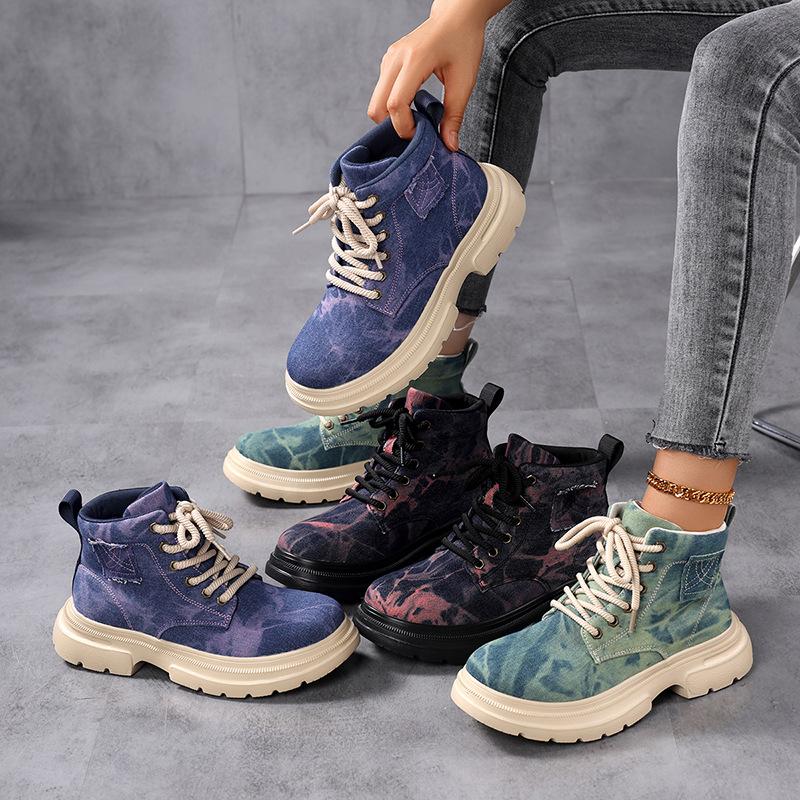 Große Größe Frühling und Herbst dicksohlige Cowboy Martin Stiefel Workwear Retro Western Casual kleine kurze Stiefel atmungsaktives Tuch Damenschuhe