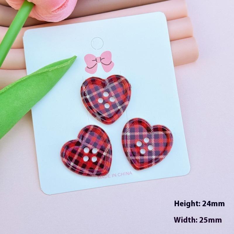 20Pcs Japanese Cute Plaid Heart Shaped Button Girls Wool Coat Cardigan DIY Sewing Decoration Women's Clothing Sewing Accessories
