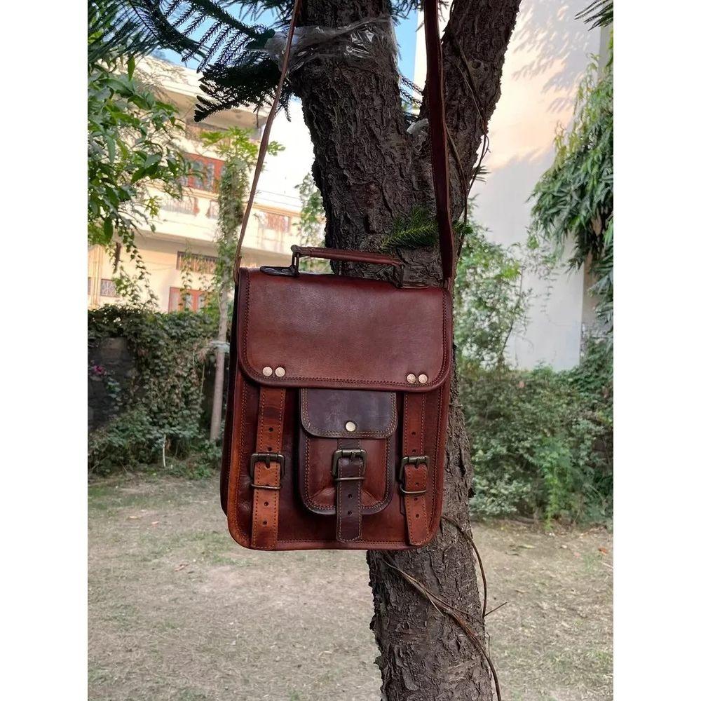 Bag Brown Shoulder Genuine Satchel Vintage Goat Leather Messenger