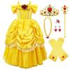 Prinsessklänning för Belle Barn och Klänningen Lyxig Barn Gul Scen Fancy Present [TYHTYM] Barn, Klänning, (Skönheten och Odjuret-stil + Tiara, etc.),