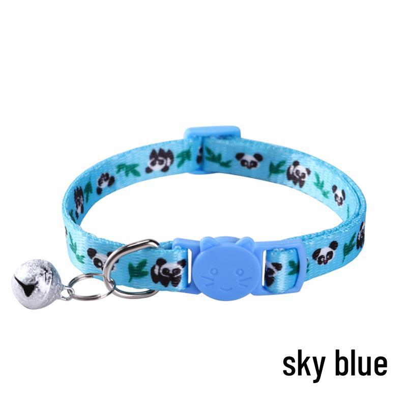 Panda Pattern Cat Collar with Colorful Safety Buckle and Bell - Adjustable Pet Accessory