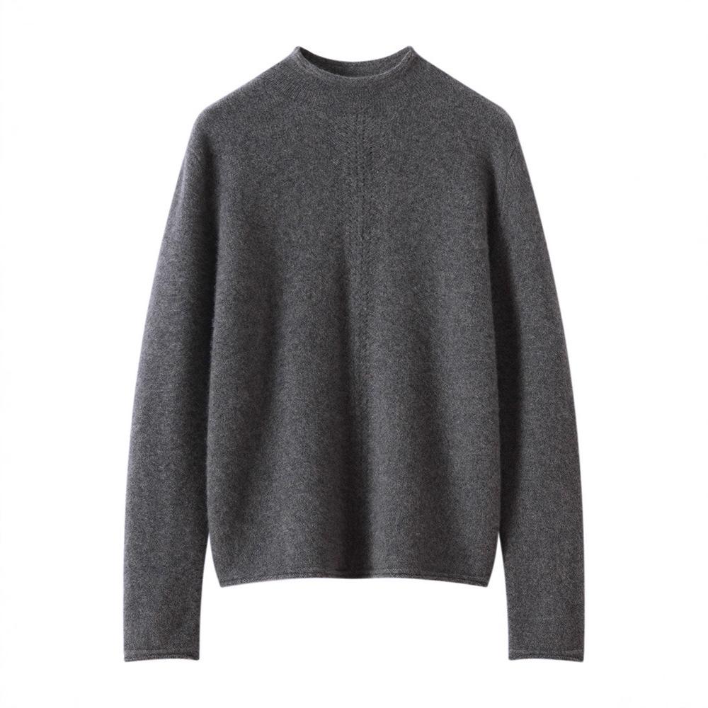 Women's Cashmere Knit Half-High Neck Rolled Edge Hollow Sweater - Versatile, Soft, and Stylish for Autumn & Winter Commuting.