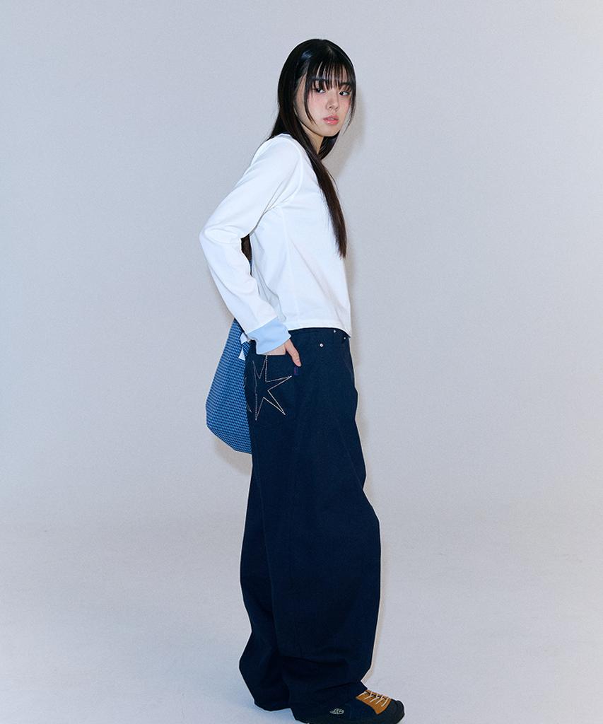 Peulleoti Star Pocket Wide Curve Pants (Navy)