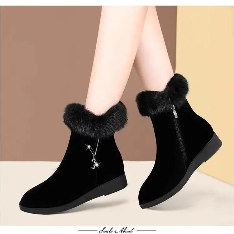 Plüsch Damenstiefel Bequeme Pelzschuhe mit hohen Sohlen Mode Damenschuhe Reißverschluss Damen Vulkanisierte Schuhe Rutschfeste Chaussure Femme