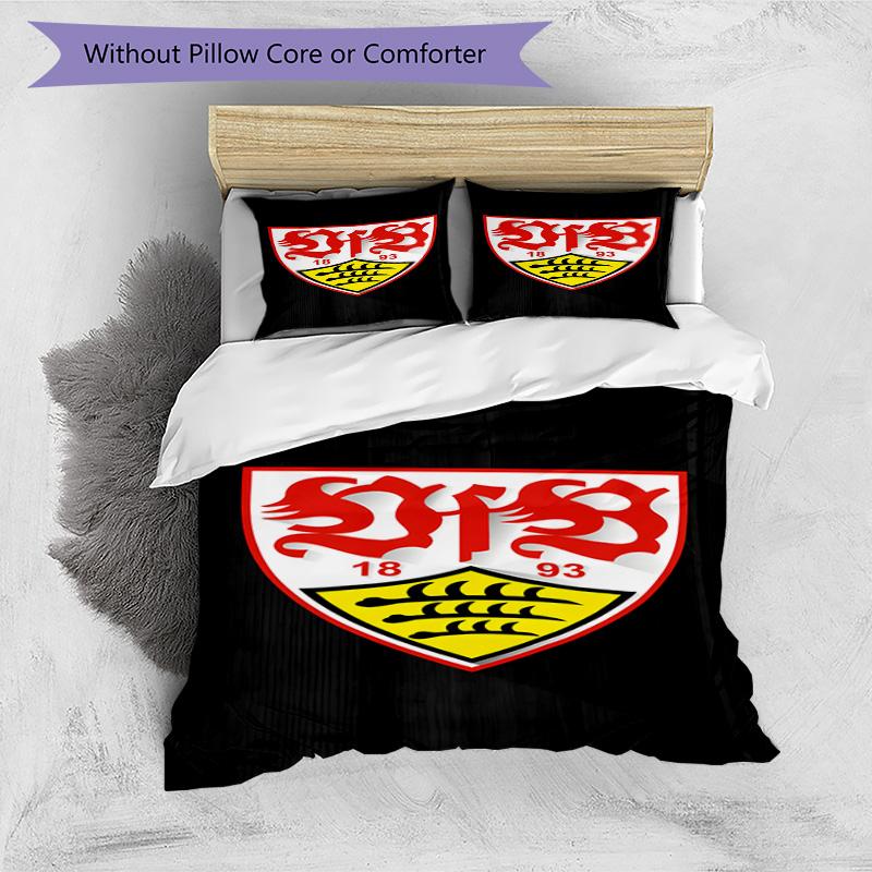 Vfb Fc Crest Printed Pattern Duvet Cover Set – Includes 1 Duvet Cover and 2 Matching Pillowcases Bedroom Decor Christmas Gifts