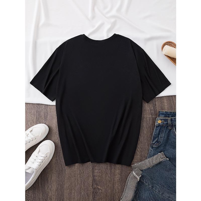 European Size YH250633 1pc Women's Fashion Round Neck Short Sleeve T-shirt with Cat Graphic Print, Comfortable and Stylish Tee