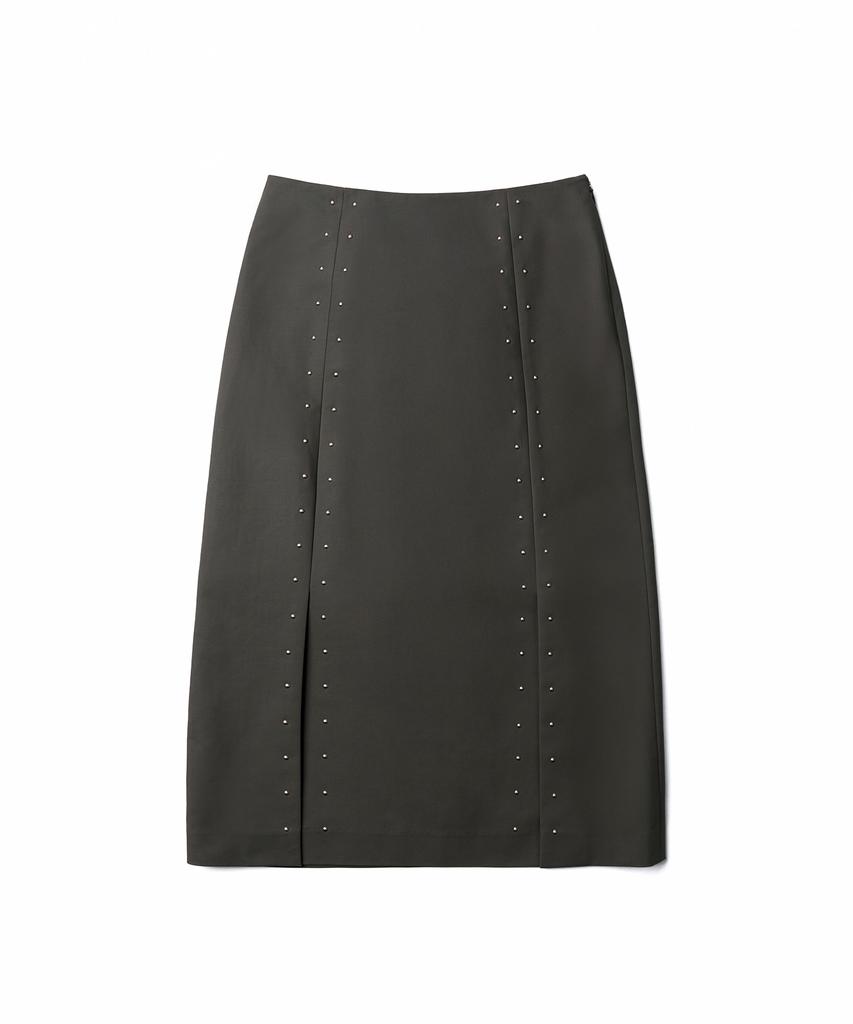 Tudment Stud Long Skirt_Charcoal