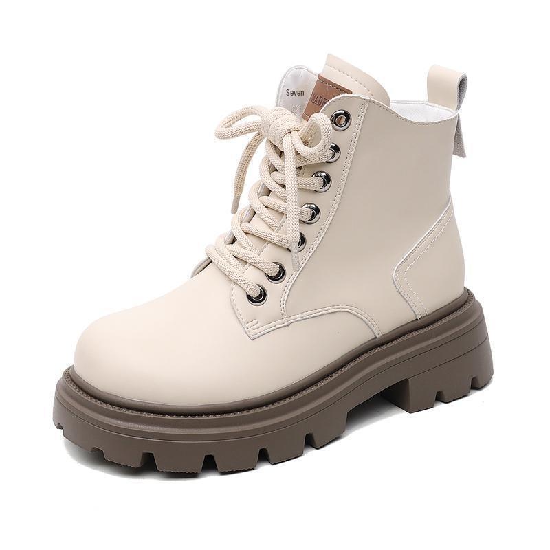 Dames Britse Stijl 2025 Leer Dikke Zool Martin Boots - Hoogteverhogende, Slankmakende Korte Laarzen voor Lente en Herfst.