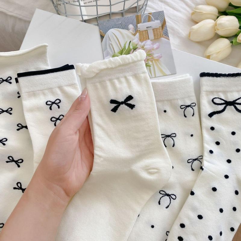 Women's Summer Thin Polka Dot Bow Ballet Wind Drum Pile Cotton Socks