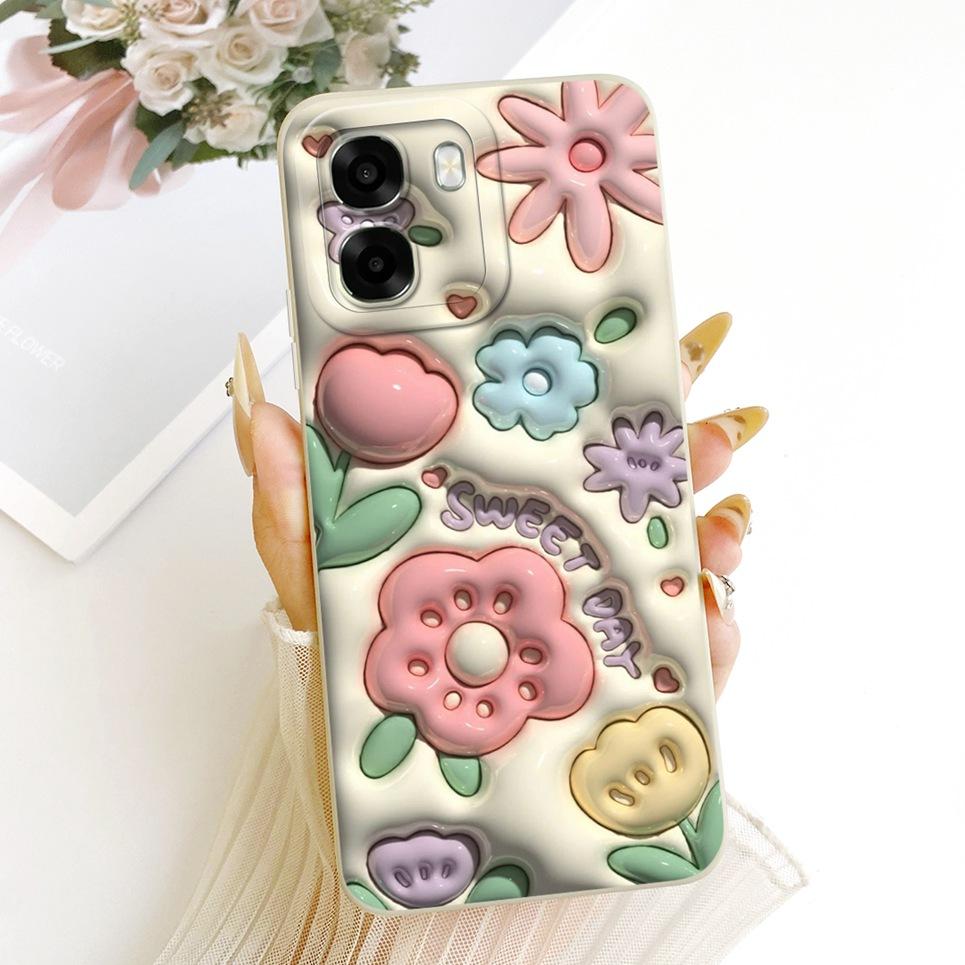 Liquid Silicone Back Cover For Oppo A6 A6x 4G 5G CPH2819 CPH2817 Phone Case Luxury Girly Flower Butterfly Bow Painting Casing