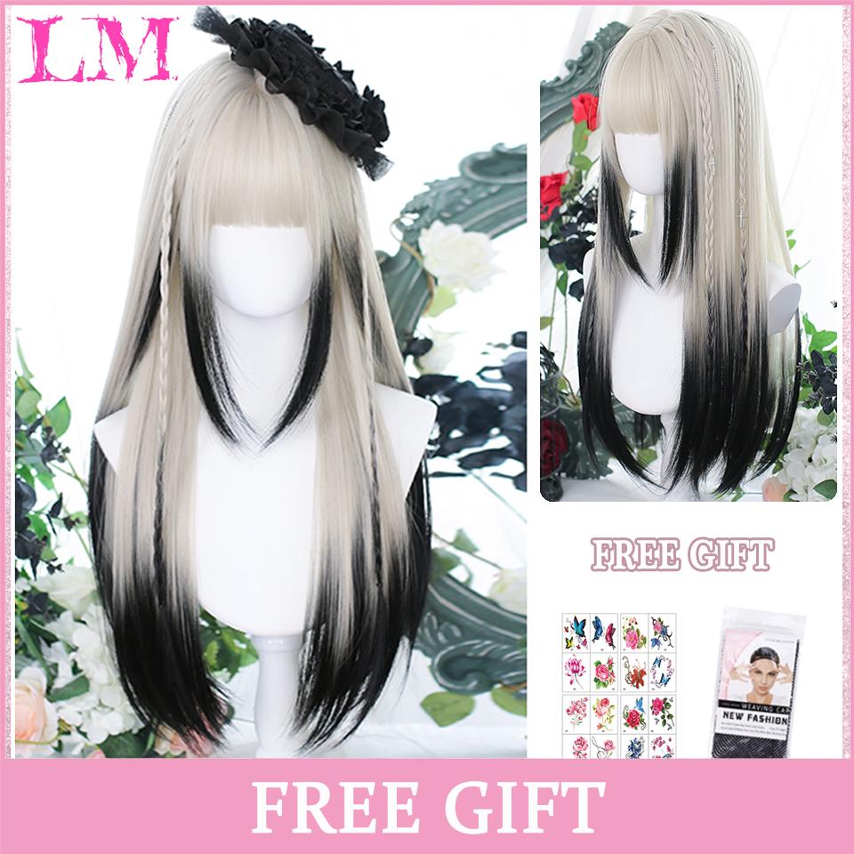LM Long Straight Black Lace Front Wig Natural Black Pre Plucked Synthetic Lace Front Wig For Women Glueless Heat Resistant Fiber