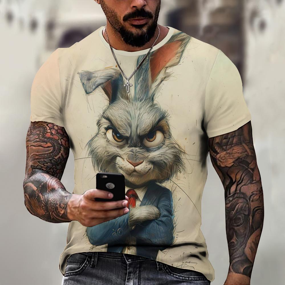 Angry Print Animal Mens Summer T Shirt Casual Short Sleeve Fashion Streetwear Male Oversized Clothing Crew Neck Tshirts
