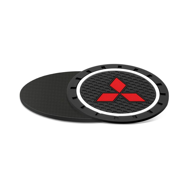 For Car Coaster Water Cup Slot Non-Slip Mat Pad Emblem Interior Accessories For Mitsubishi Lancer 9 EX Outlander 3 ASX L200 GJ3