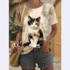 Summer Round Neck 3D Cat Print Top Fashionable Casual Short Sleeved Women's T-shirts