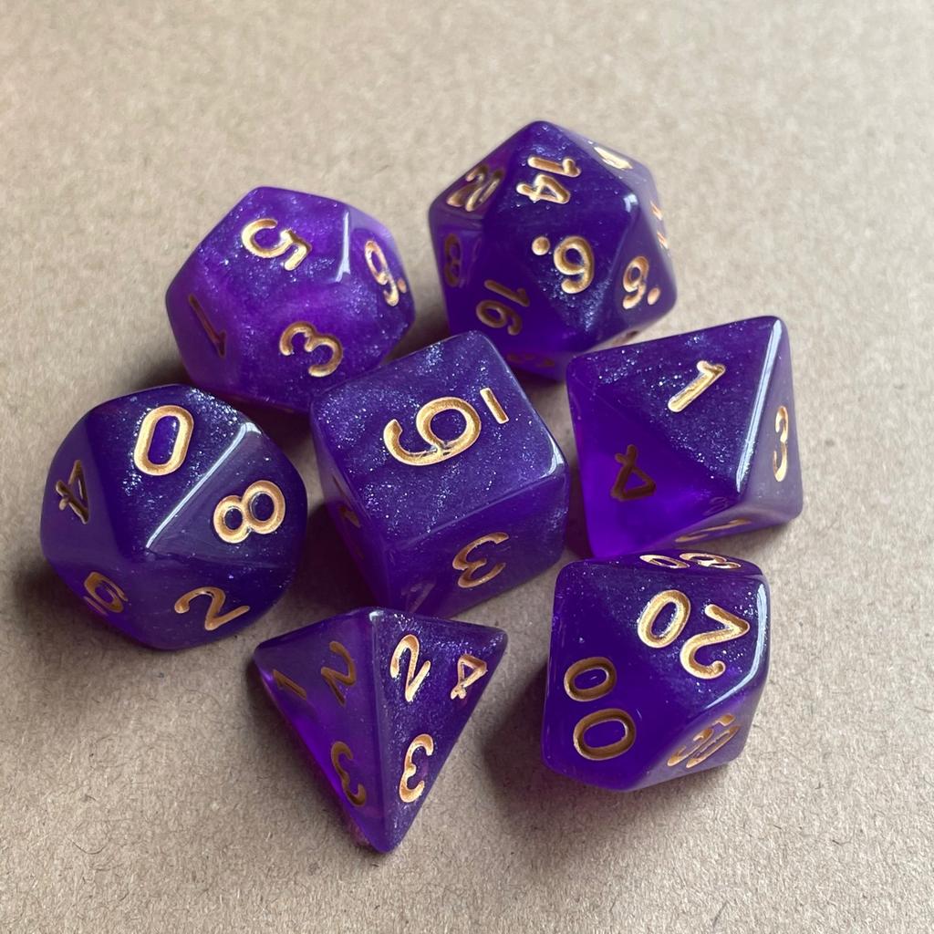 7 Pcs of Glitter Color Gold Font Dice Set Table Games Digital Dice D4 D6 D8 D10 D% D12 D20 Polyhedral Dices Kit for DND TPRG PRG