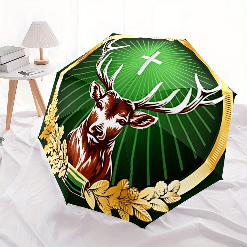 1pc Jagermeister Automatic Folding Umbrella, Portable Collapsible Design, 8-Rib Iron Frame, All-Season Casual Outdoor Accessory for Christmas Birthday