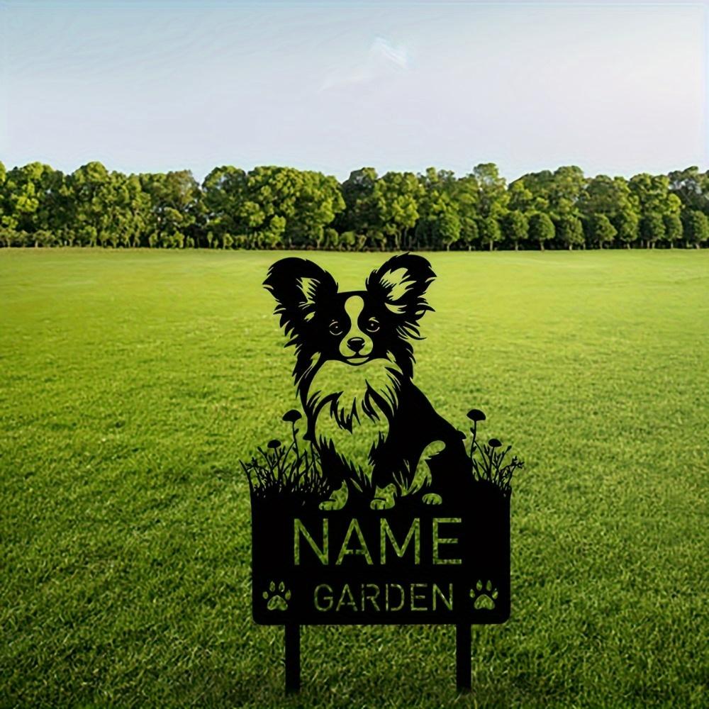 Unique Tailor Made Papillon Dog Memorial Garden Stake Custom Metal Name Marker Retro Durable Outdoor Sympathy Decor