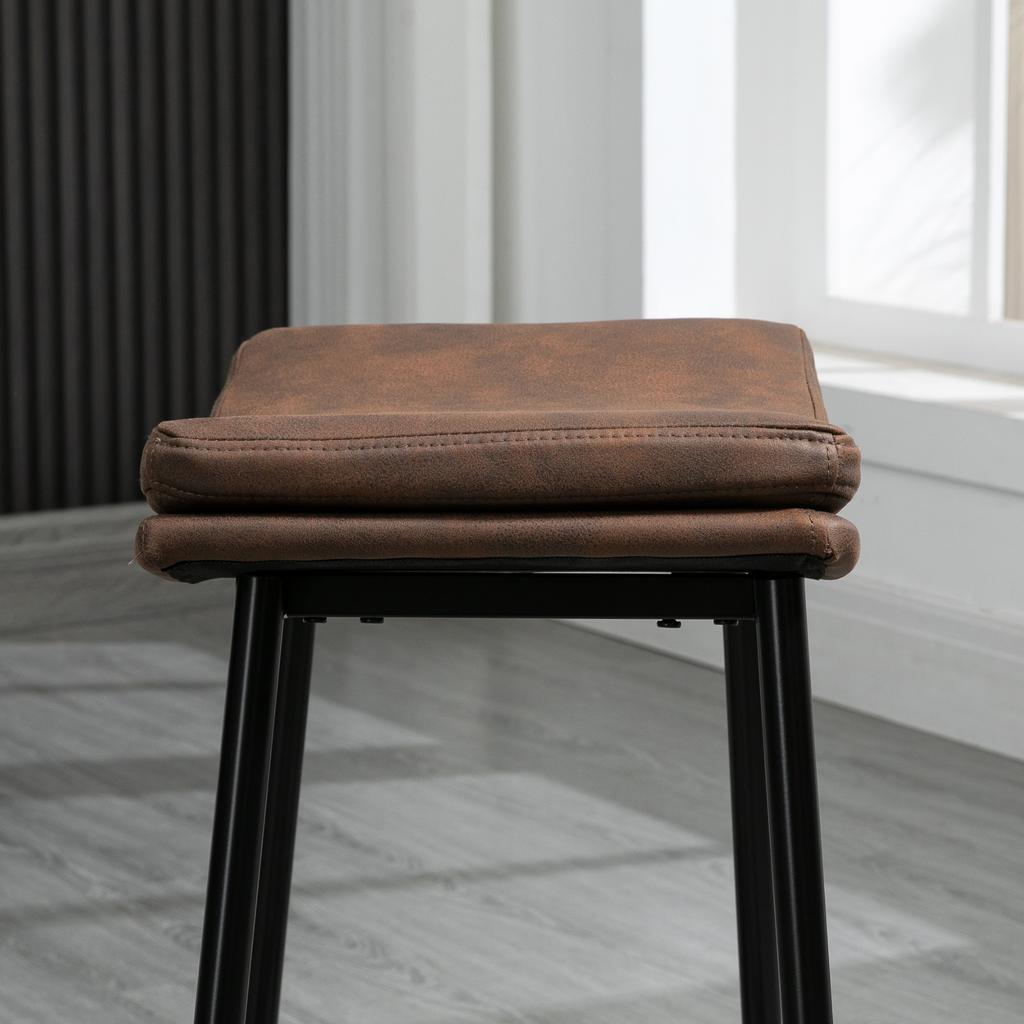 Juego de 2 taburetes de bar con reposapiés de acero estilo industrial asiento curvo 48,5 x 38,5 x 68,5 cm marrón negro