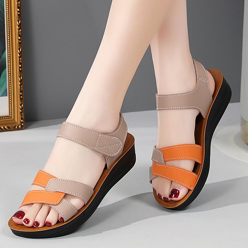 Women Summer Flats Roman Sandals Outdoor Dressy Open Toe Casual Sandals for Mother Plus Size