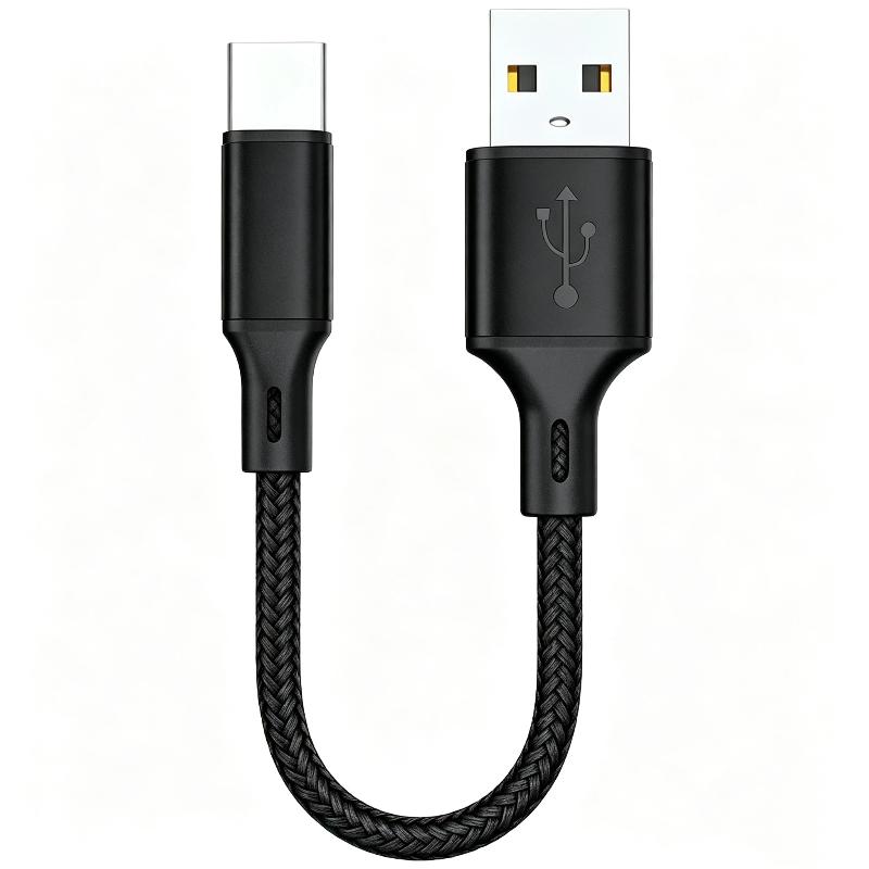0.25M Short USB A to Type C Data Cable 3A Fast Charging Nylon Braided Cord for Portable Power Bank Travel Use