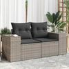 Vidaxl Garden Sofa With Cushions, 2-Seater, Grey, Poly Rattan