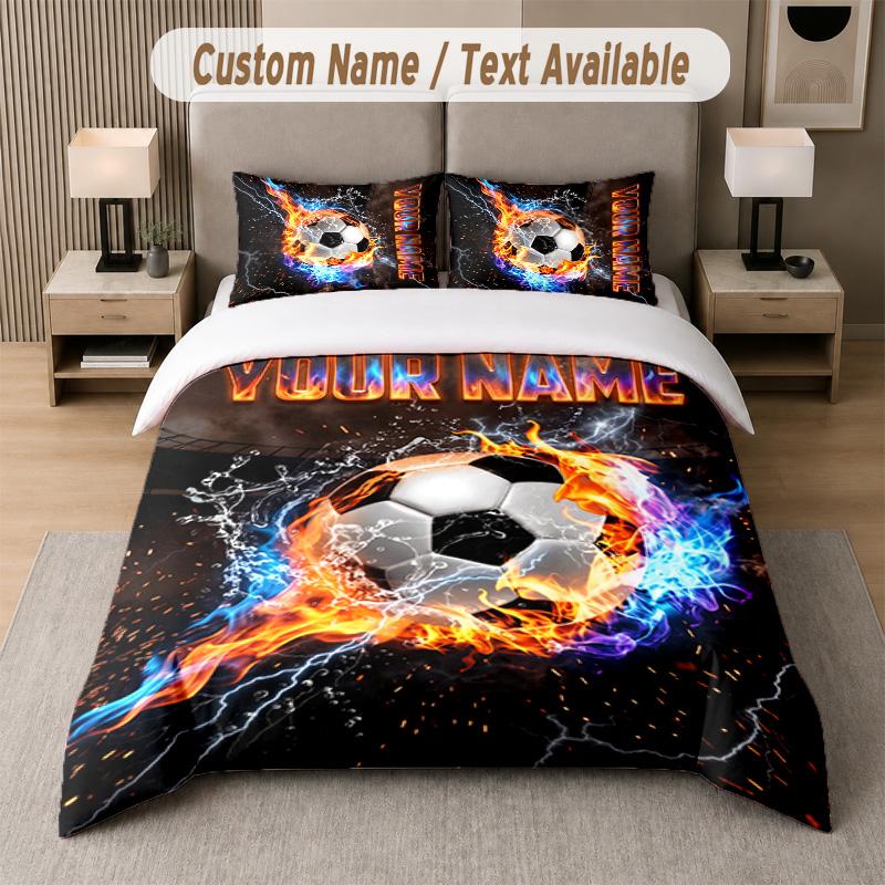 Soccer Theme Custom Text Or Name 3Pcs Bedding Set 1 Flat Sheet & 2 Pillowcases Personalized Home Bedding