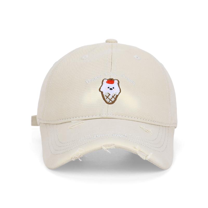 Korean embroidered puppy baseball cap, deep top, big head circumference, sun protection and sunshade hat