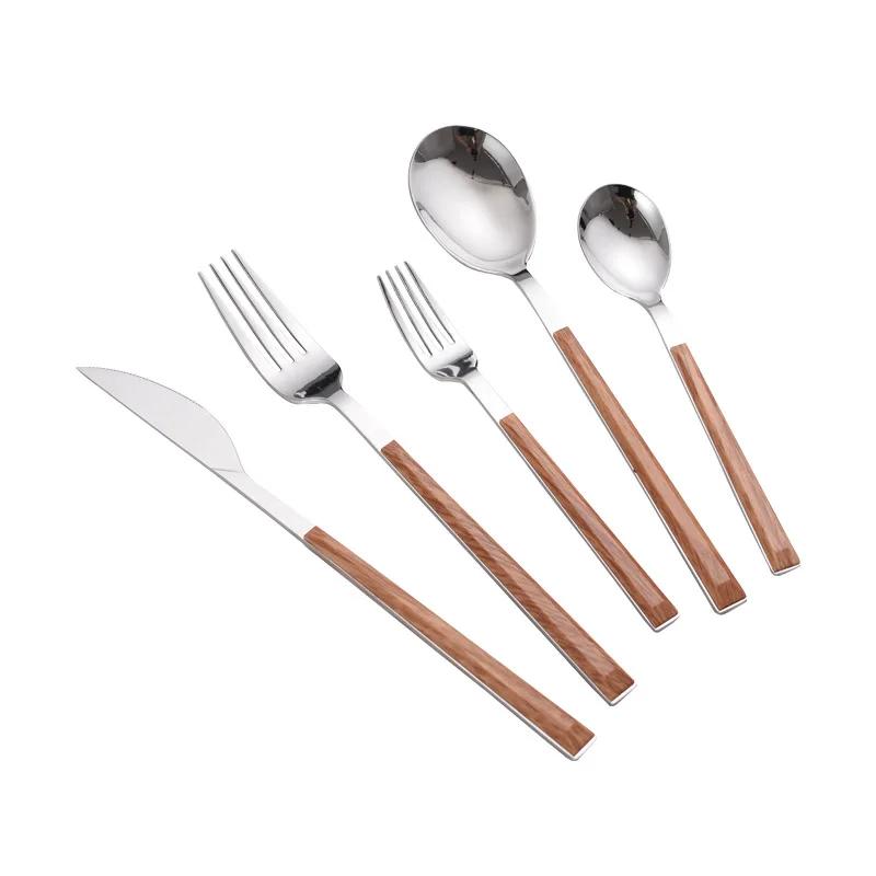 1PieceCutlery Nife Fork and Spoon Set Stainless Steel Silverware Set Imitation Wood HandleCutlery Set Easy To Clean and Reusable