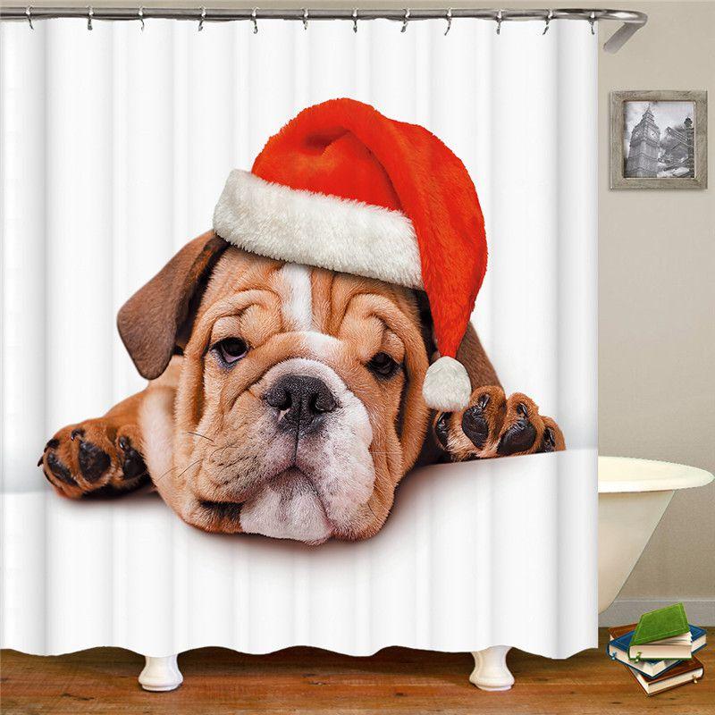Santa Claus Christmas Shower Curtain With Hooks Durable Waterproof Bathroom Decor