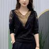 Dames Zomer Lente Herfst Blouses Shirts Lady Fashion Halve mouw V-hals Kraag Pailletten Kant Borduren Blusas Tops