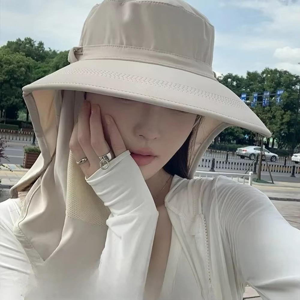 Face Neck Protection Bucket Hat Anti-UV Fisherman Hat New Women's Ponytail Hat Spring Summer