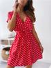 Sexy Deep V Retro Polka Dot Short Sleeve Dress Tie Waist A Line Short Dress Comfortable Lightweight Slimming Flattering Fit
