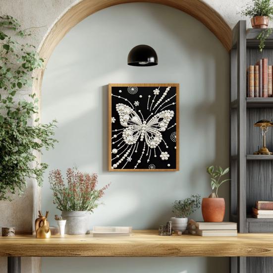 3D Pearl Painting Kit DIY Faux Pearl Art Craft for Adults Mosaic Wall Art Rhinestone Pearl Butterfly Painting for Home Bedroom Decor
