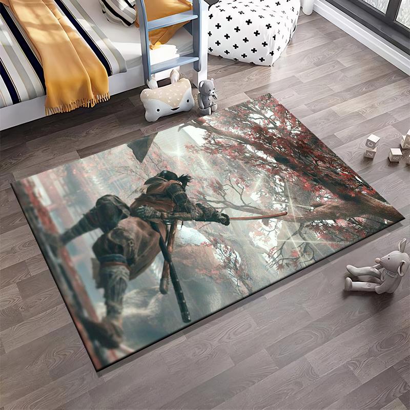 Samurai Warrior Under Maple Tree Carpet, Japanese Style Home Decor Rug Suitable for use as an anti-slip for living room bedroom sofas