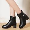 Bottines tendance pour femme, talon épais, talon moyen, couleur unie, noir, fermeture éclair latérale, bottes en cuir pour femme, dentelle, automne et hiver